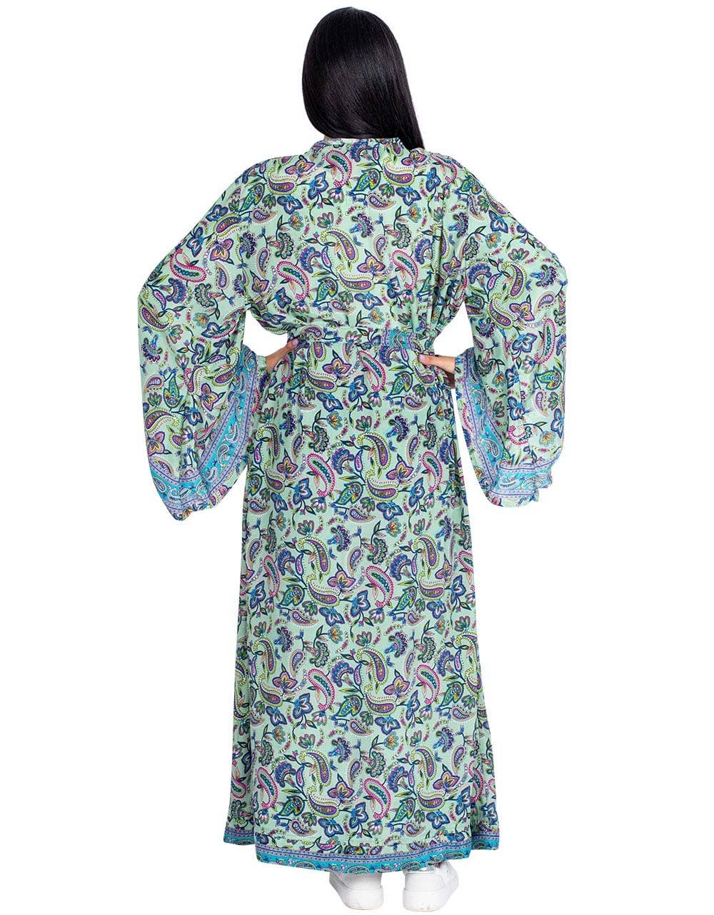 Elegant Long Kimono with Bow and Flowing Sleeves