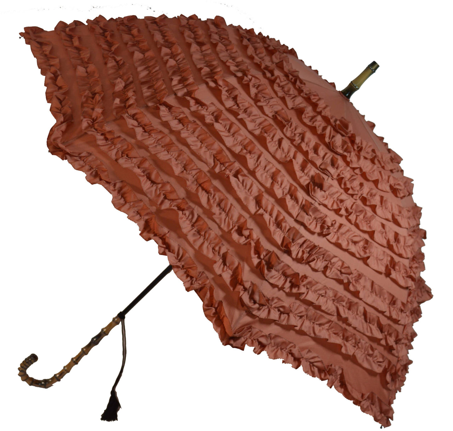 Soake Rust Frilled Walking Stick Umbrella: Elegance in Every Detail