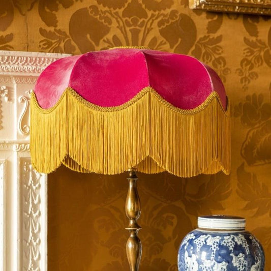 Raspberry Fringed Lampshade