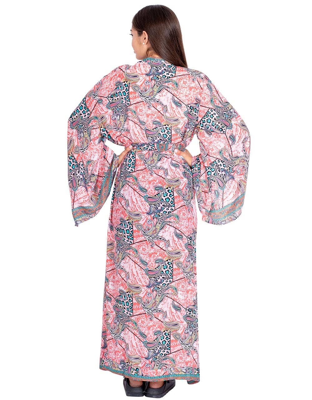 Luxurious Long Silk Kimono with Bow and Wide Sleeves