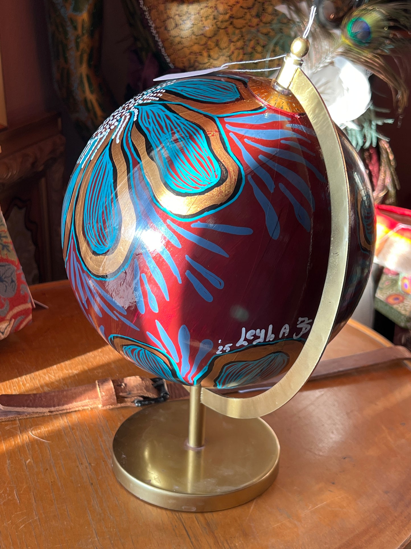 Original Hand-Painted Globe by Leyla Salm