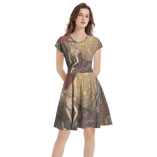 Short Sleeve  Casual A-Line Midi Dress by Leyla Salm