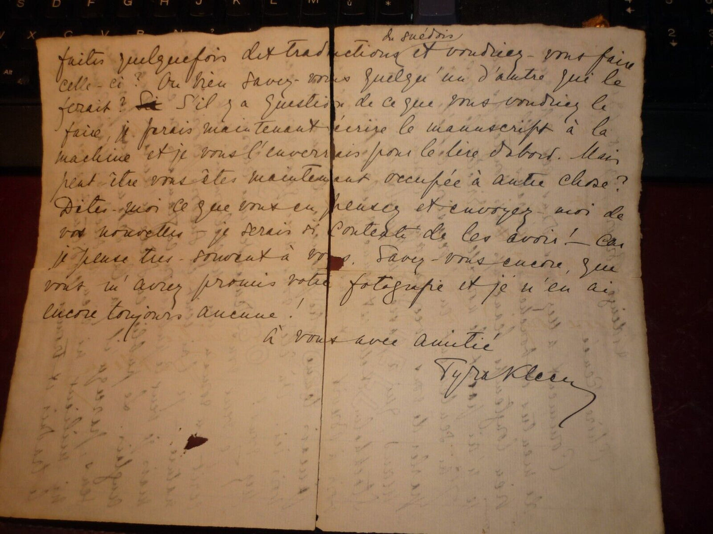 A Rare Handwritten Letter by Tyra Kleen (1874–1951)