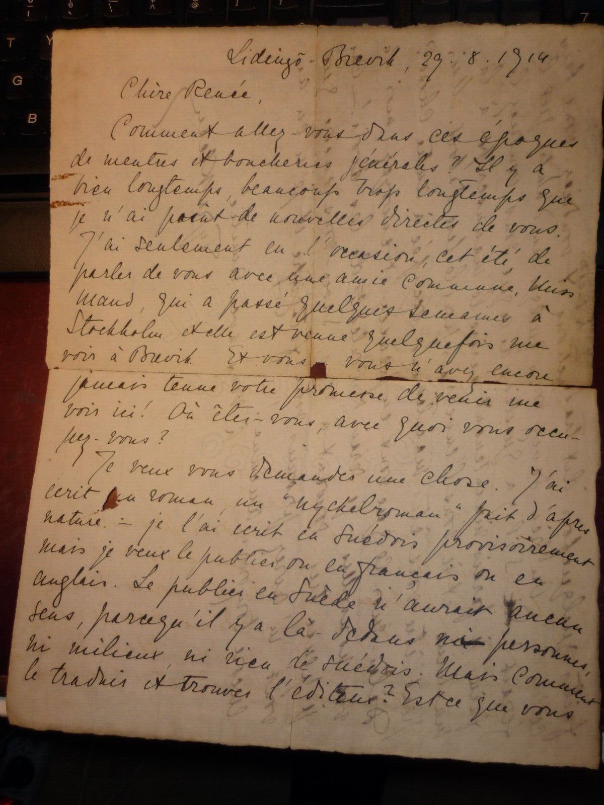 A Rare Handwritten Letter by Tyra Kleen (1874–1951)