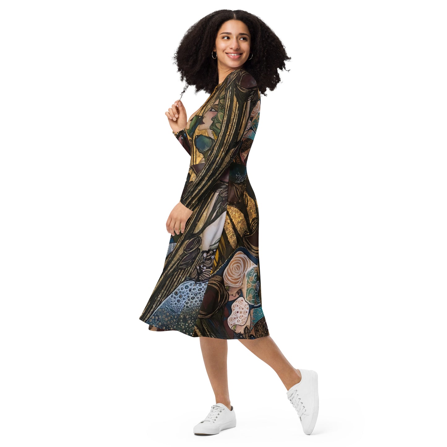 All-over  long sleeve midi dress by Leyla Salm