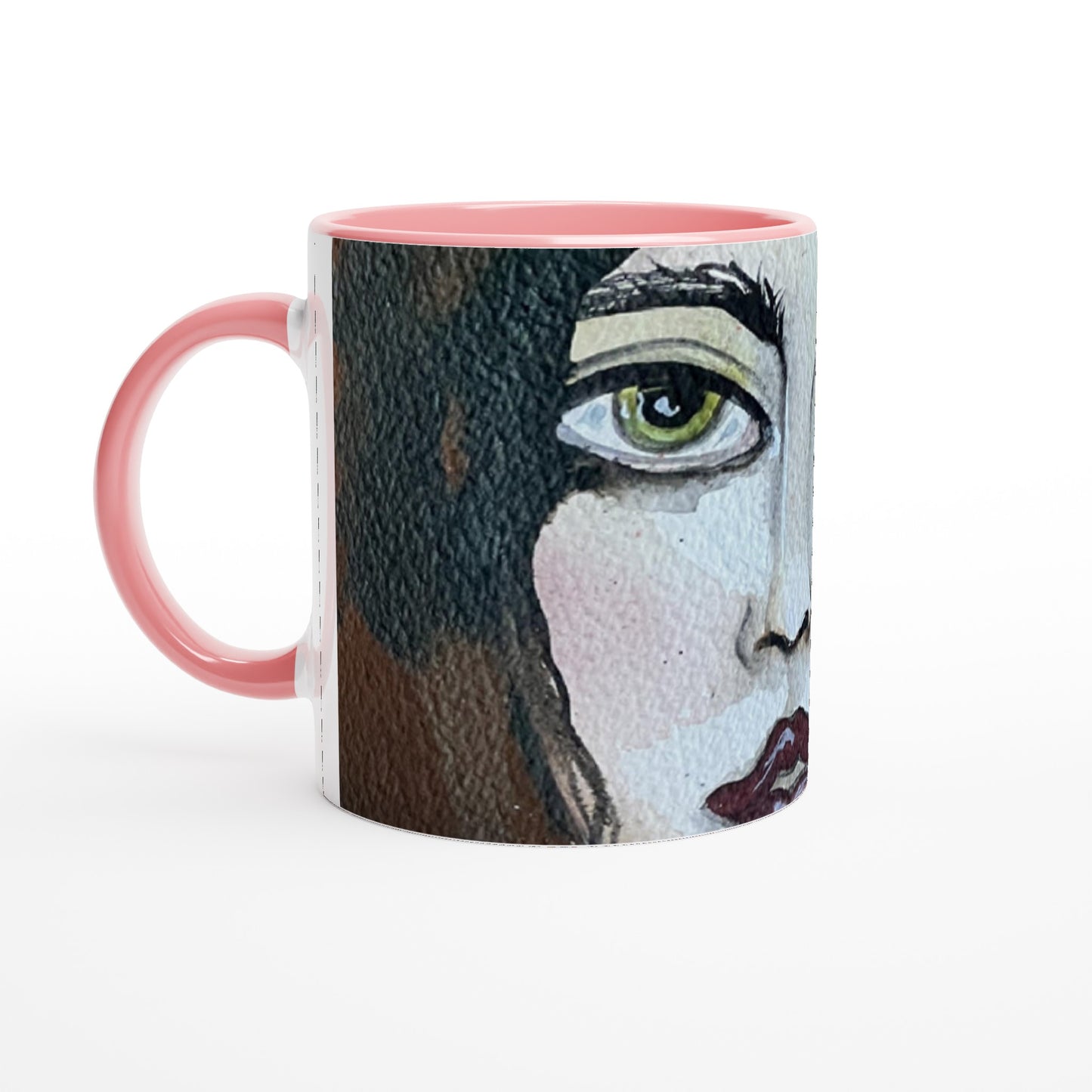 White 11oz Ceramic Mug with Color Inside by Leyla Salm