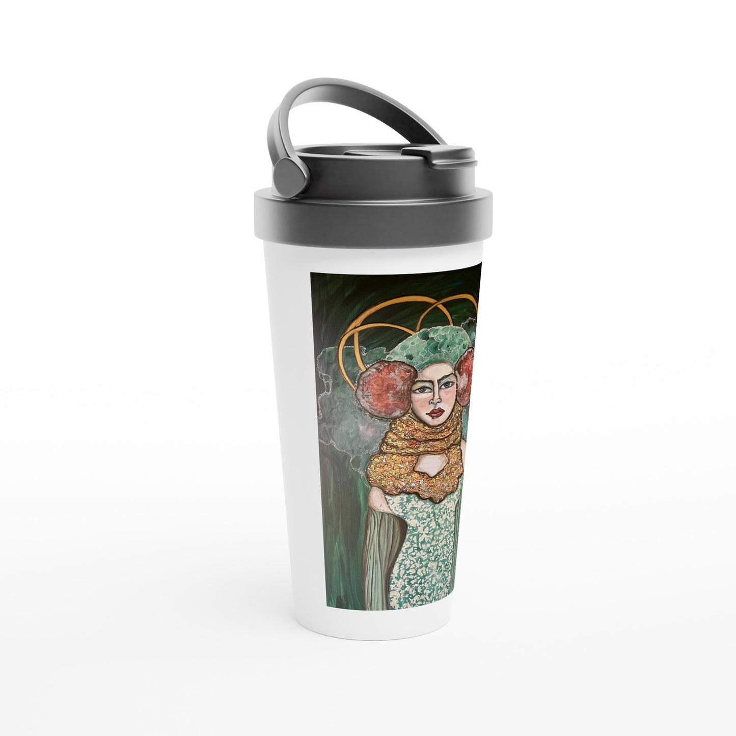 White 15oz Stainless Steel Travel Mug by Leyla Salm