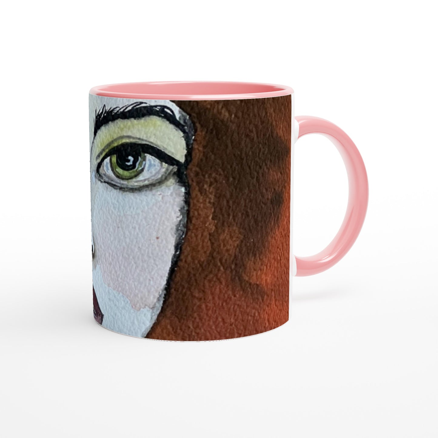 White 11oz Ceramic Mug with Color Inside by Leyla Salm