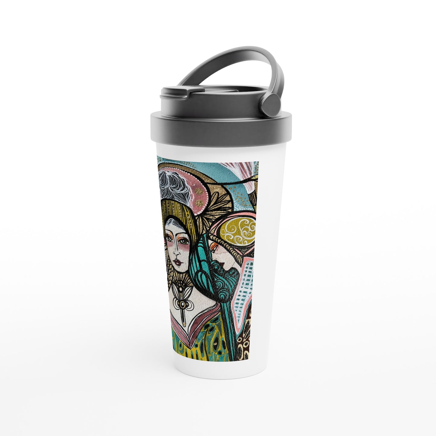 White 15oz Stainless Steel Travel Mug by Leyla Salm