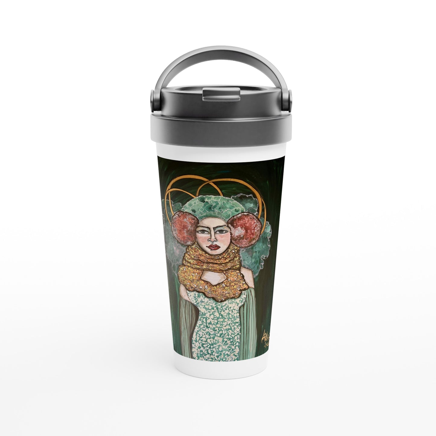 White 15oz Stainless Steel Travel Mug by Leyla Salm