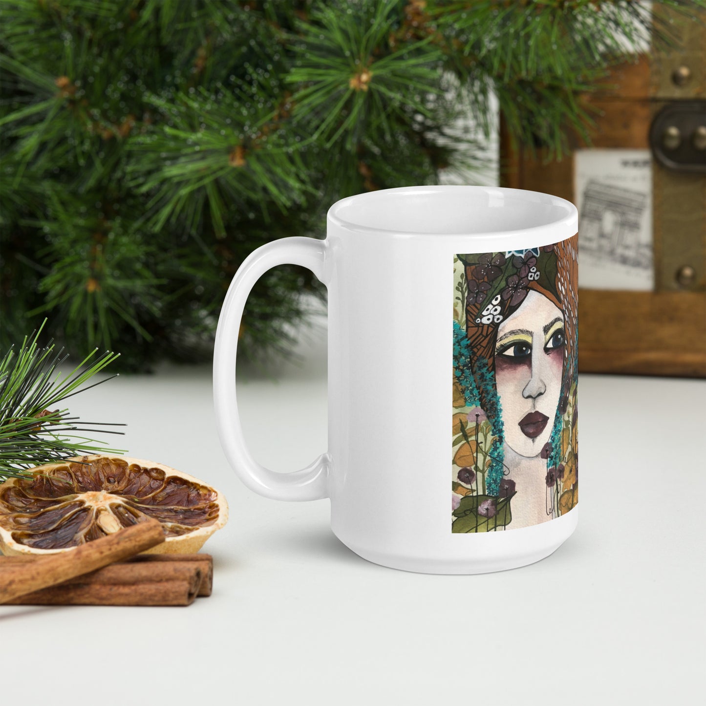 White glossy mug by Leyla Salm